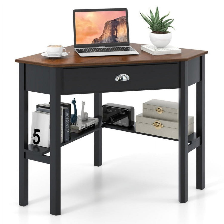 Hommoo Corner Wooden Piece Laptop Computer Desk-Coffee, Home Office Desks, Gaming Computer Desks for Image 1