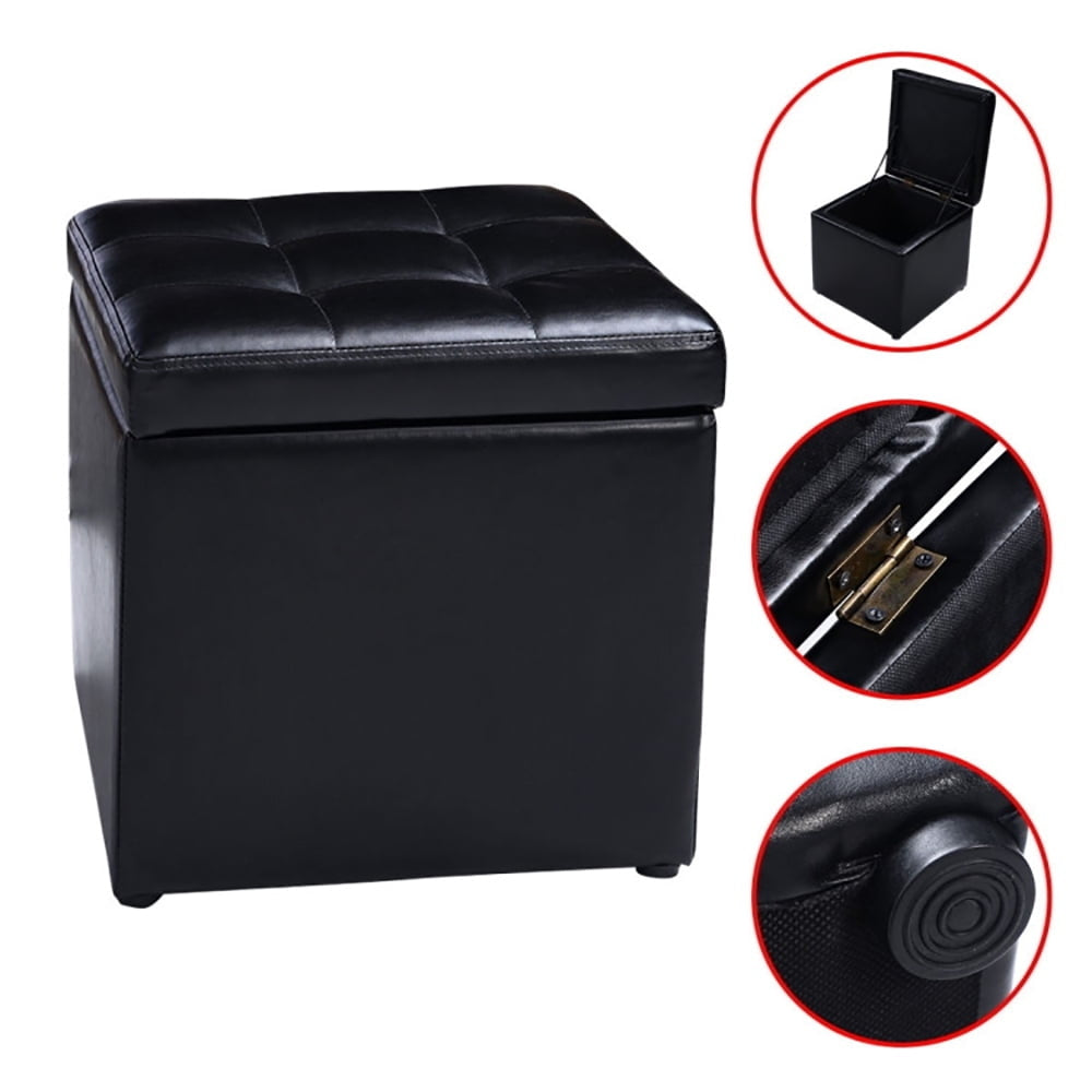 Hommoo Foldable Cube Ottoman Pouffe Storage Seat-Black, Folding Footstools,Multi-Functional Ottoman for Entryway, Image 2