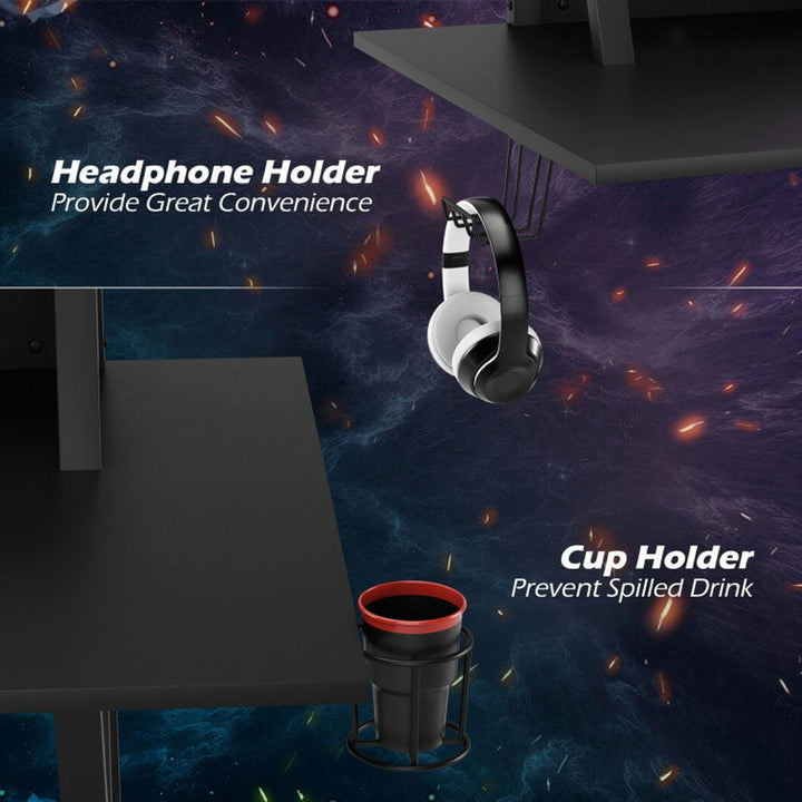 Hommoo All-in-One Professional Gaming Desk with Cup and Headphone Holder, Home Office Desks, Gaming Computer Desks for Image 6