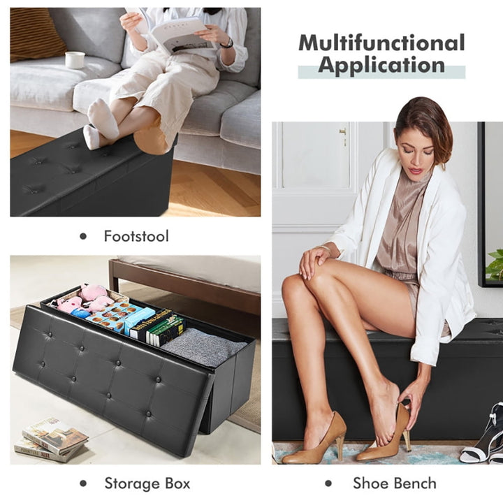 Hommoo 45 Inches Large Folding Ottoman Storage Seat-Black, for Entryway, Bedroom, and Living Room Image 2