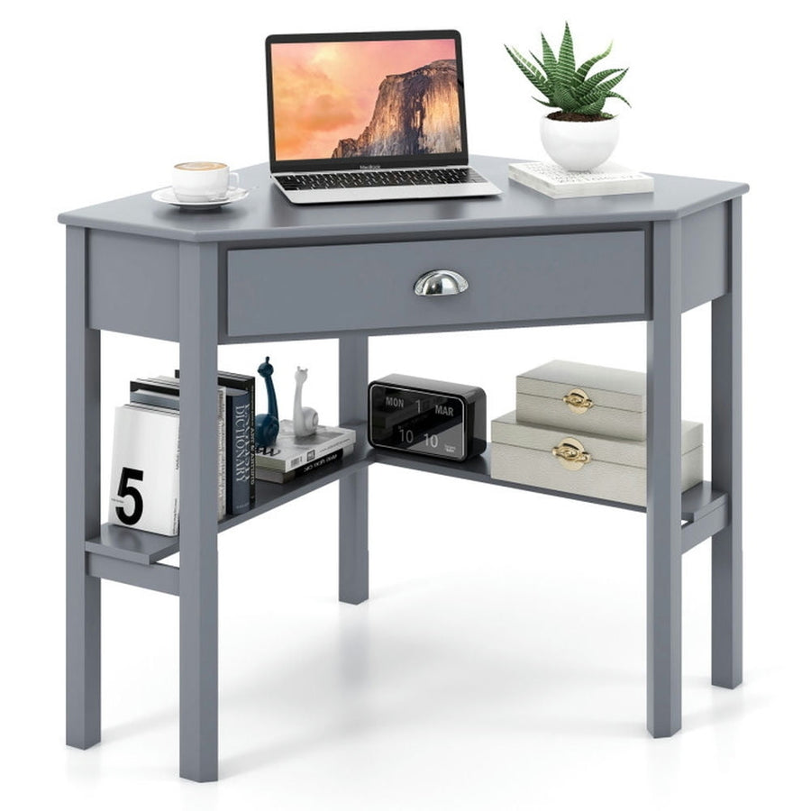 Hommoo Corner Wooden Piece Laptop Computer Desk-Gray, Home Office Desks, Gaming Computer Desks for Study,Working,Writing Image 1