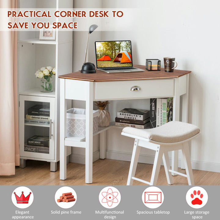 Hommoo Corner Wooden Piece Laptop Computer Desk-Natural, Home Office Desks, Gaming Computer Desks for Image 3