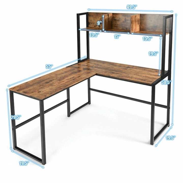 Hommoo Reversible L-Shaped Corner Desk with Storage Bookshelf-Brown, Home Office Desks, Gaming Computer Desks for Image 5