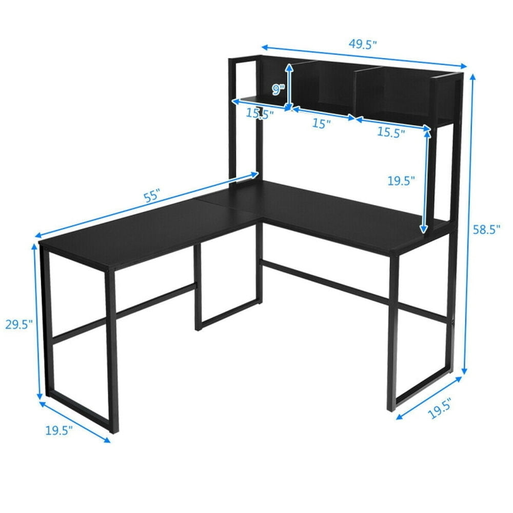 Hommoo Reversible L-Shaped Corner Desk with Storage Bookshelf-Black, Home Office Desks, Gaming Computer Desks for Image 6