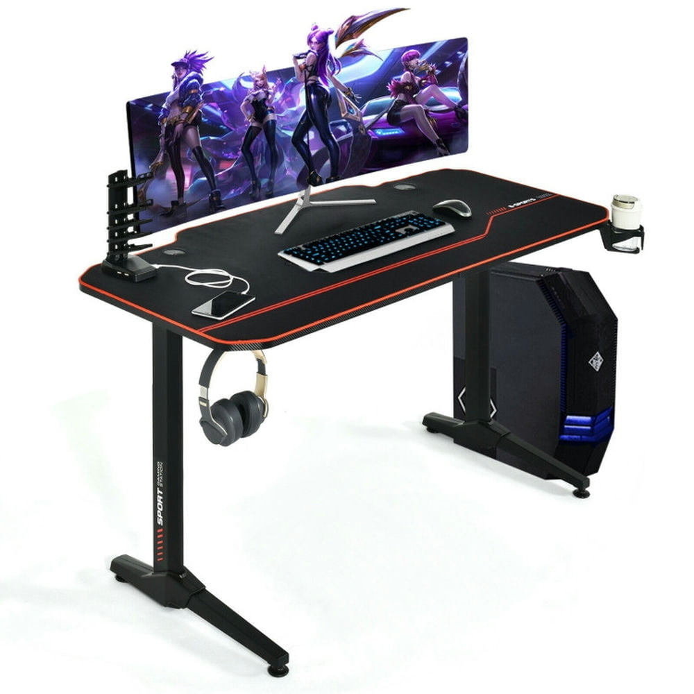 Hommoo 55 Inch Gaming Desk with Free Mouse Pad with Carbon Fiber Surface, Home Office Desks, Gaming Computer Desks for Image 5