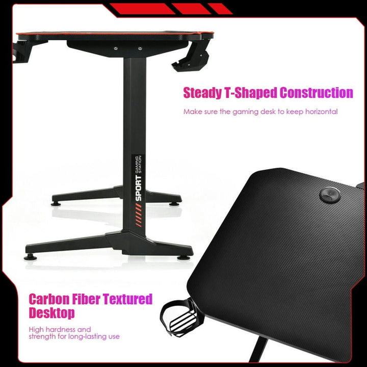 Hommoo 55 Inch Gaming Desk with Free Mouse Pad with Carbon Fiber Surface, Home Office Desks, Gaming Computer Desks for Image 6