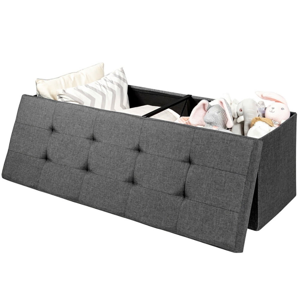 Hommoo Fabric Folding Storage with Divider Bed End Bench-Dark Gray, for Entryway, Bedroom, and Living Room Image 2