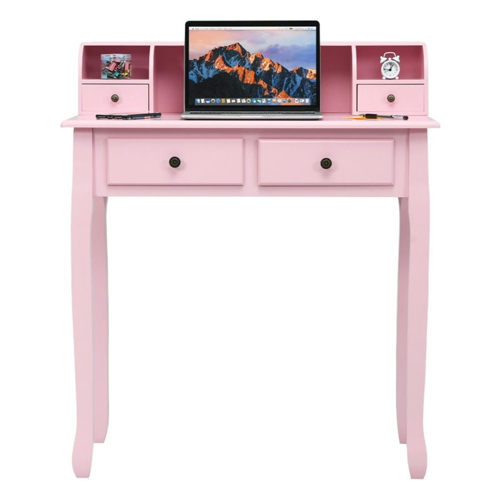 Hommoo Removable Floating Organizer 2-Tier Mission Home Computer Vanity Desk-Pink, Gaming Computer Desks for Image 1