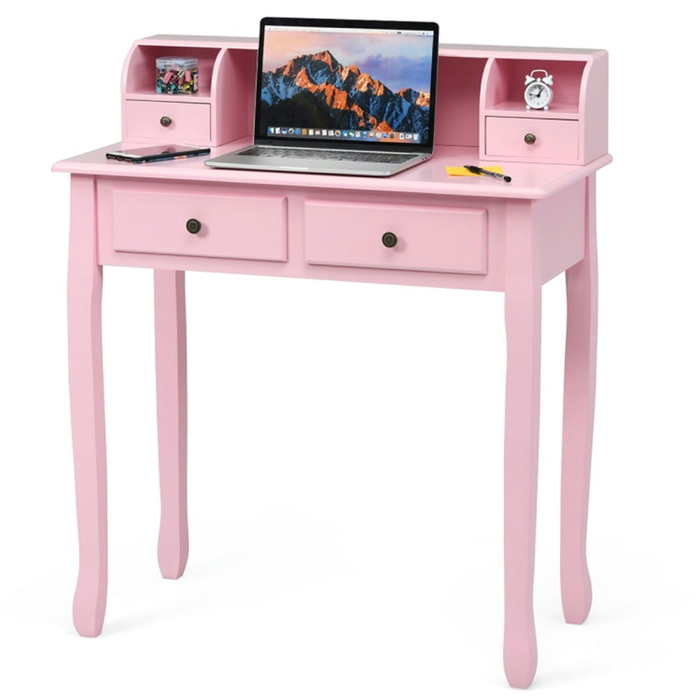 Hommoo Removable Floating Organizer 2-Tier Mission Home Computer Vanity Desk-Pink, Gaming Computer Desks for Image 2