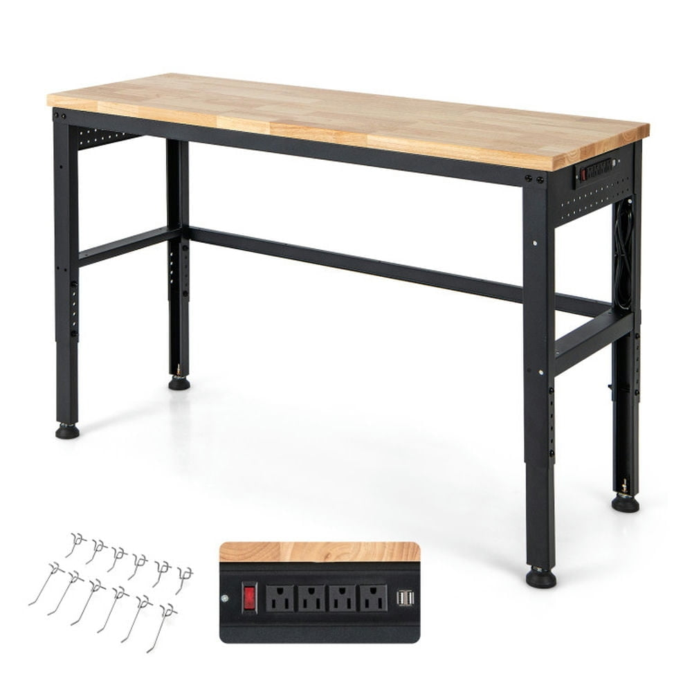 Hommoo 53 Inch Adjustable Heavy-Duty Workbench with Rubber Wood Top, Home Office Desks, Gaming Computer Desks for Image 1