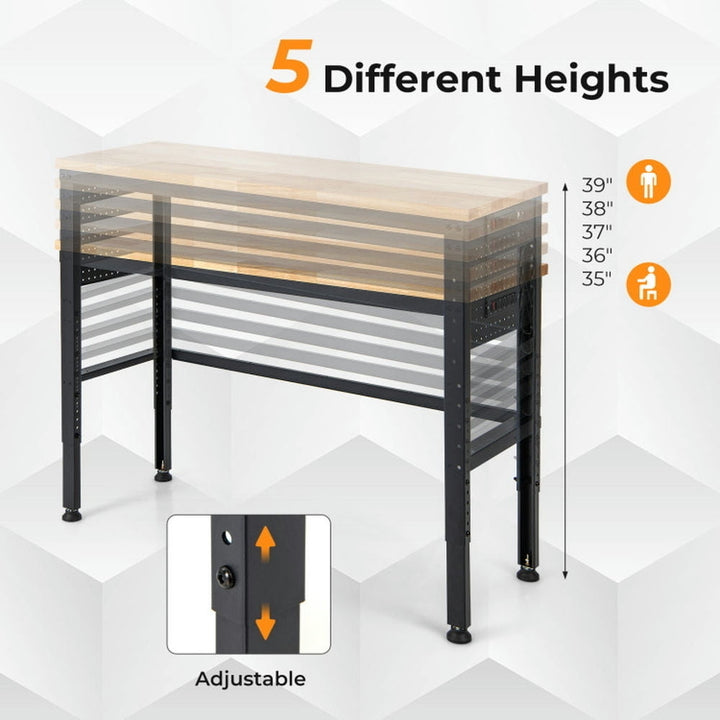 Hommoo 53 Inch Adjustable Heavy-Duty Workbench with Rubber Wood Top, Home Office Desks, Gaming Computer Desks for Image 2