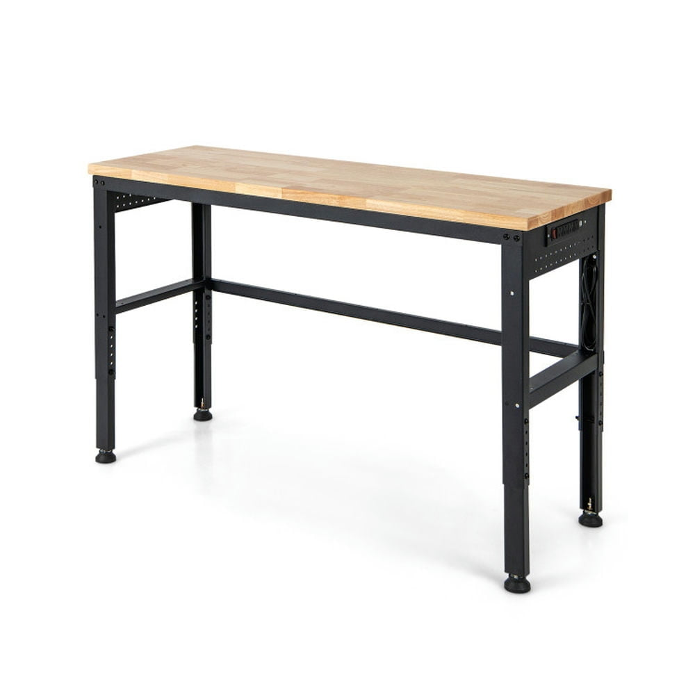 Hommoo 53 Inch Adjustable Heavy-Duty Workbench with Rubber Wood Top, Home Office Desks, Gaming Computer Desks for Image 5