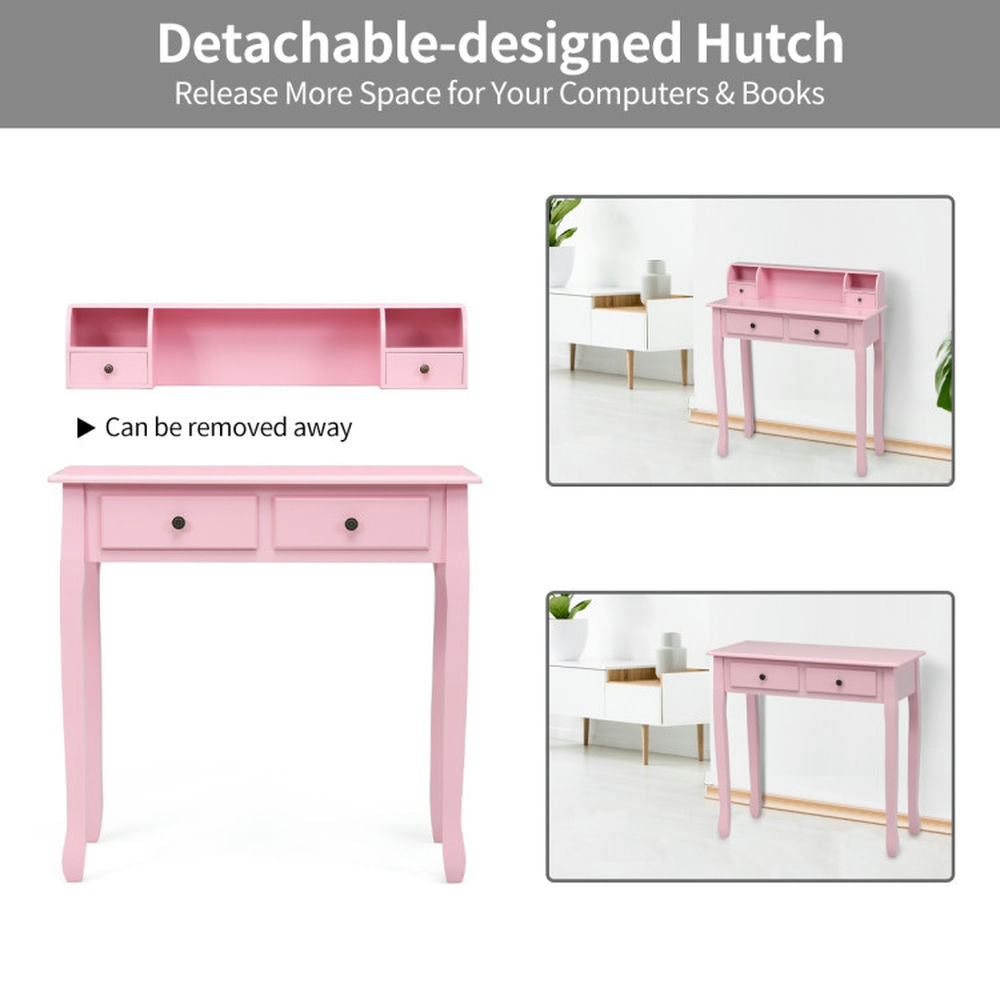 Hommoo Removable Floating Organizer 2-Tier Mission Home Computer Vanity Desk-Pink, Gaming Computer Desks for Image 3