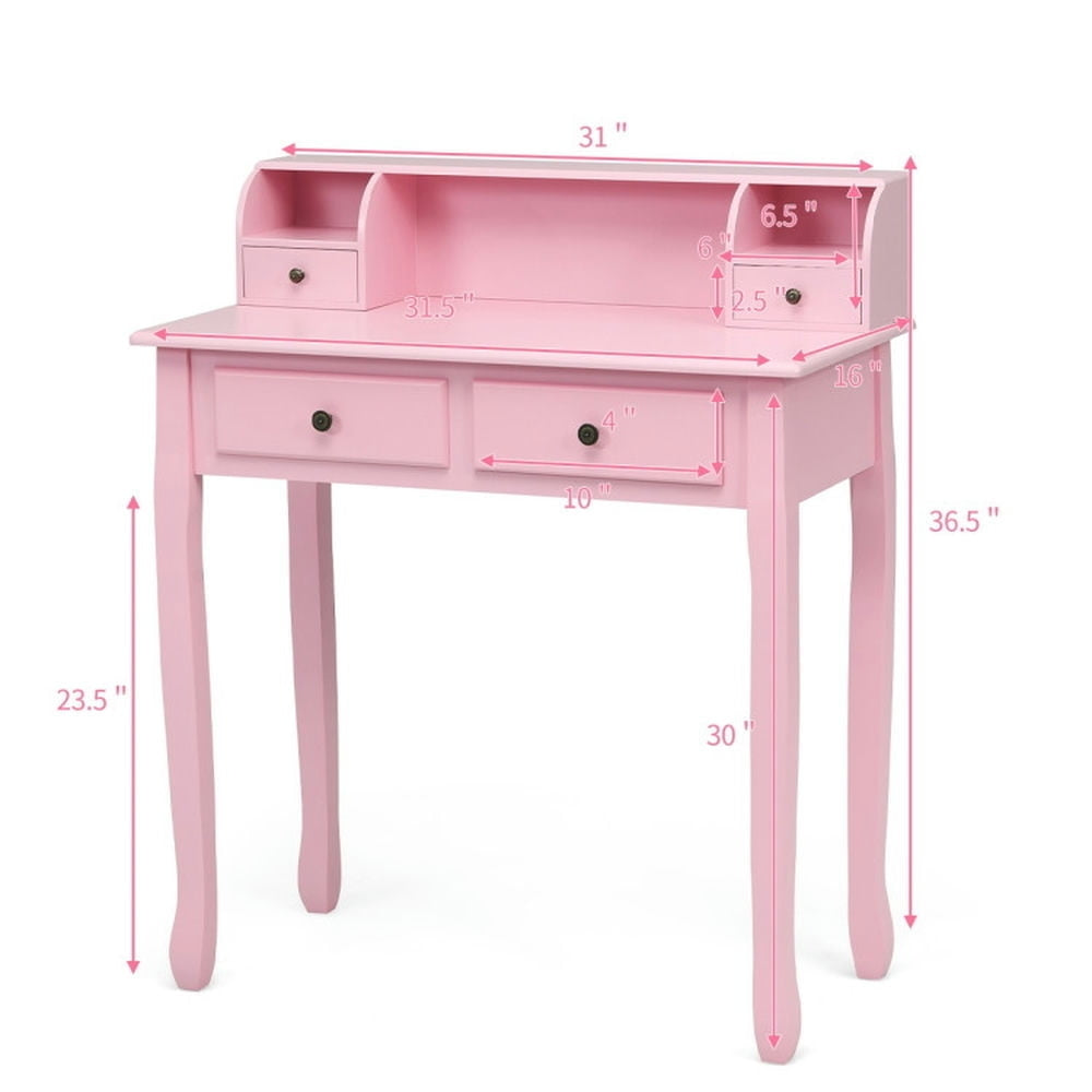 Hommoo Removable Floating Organizer 2-Tier Mission Home Computer Vanity Desk-Pink, Gaming Computer Desks for Image 5