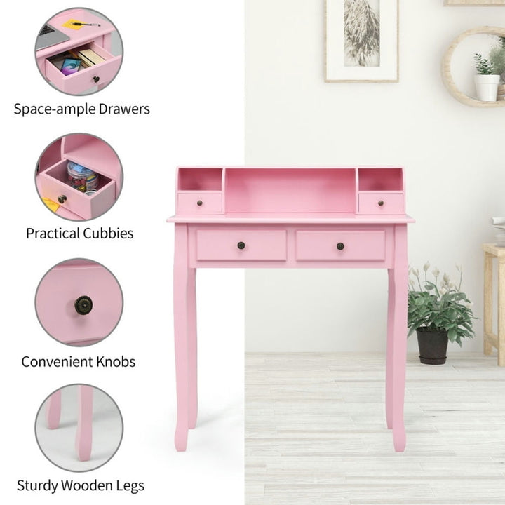 Hommoo Removable Floating Organizer 2-Tier Mission Home Computer Vanity Desk-Pink, Gaming Computer Desks for Image 6