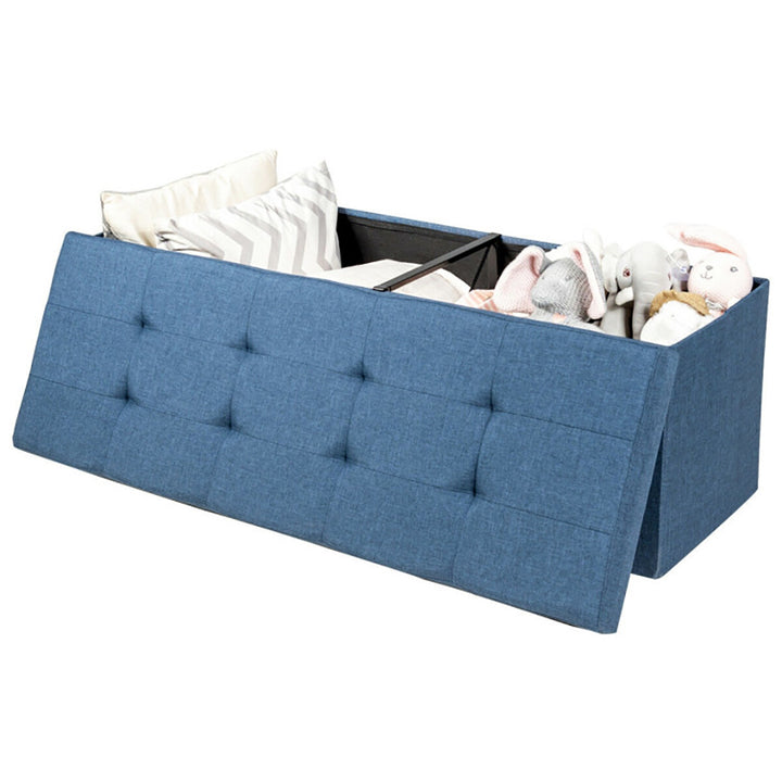 Hommoo Fabric Folding Storage with Divider Bed End Bench-Navy, for Entryway, Bedroom, and Living Room Image 2