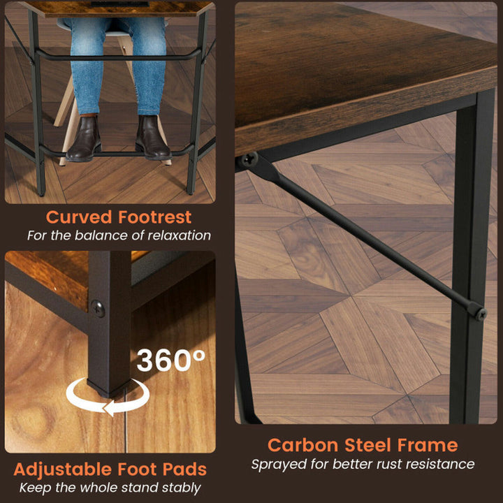 Hommoo L Shaped Computer Desk with 2 Outlets and 2 USB Ports-Brown, Home Office Desks, Gaming Computer Desks for Image 2