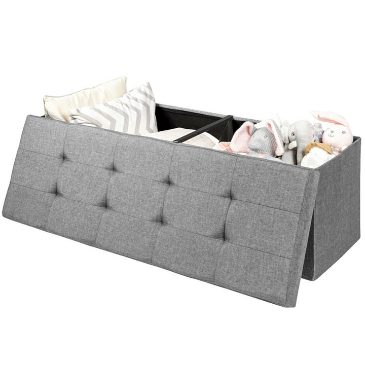 Hommoo Fabric Folding Storage with Divider Bed End Bench-Light Gray, for Entryway, Bedroom, and Living Room Image 2