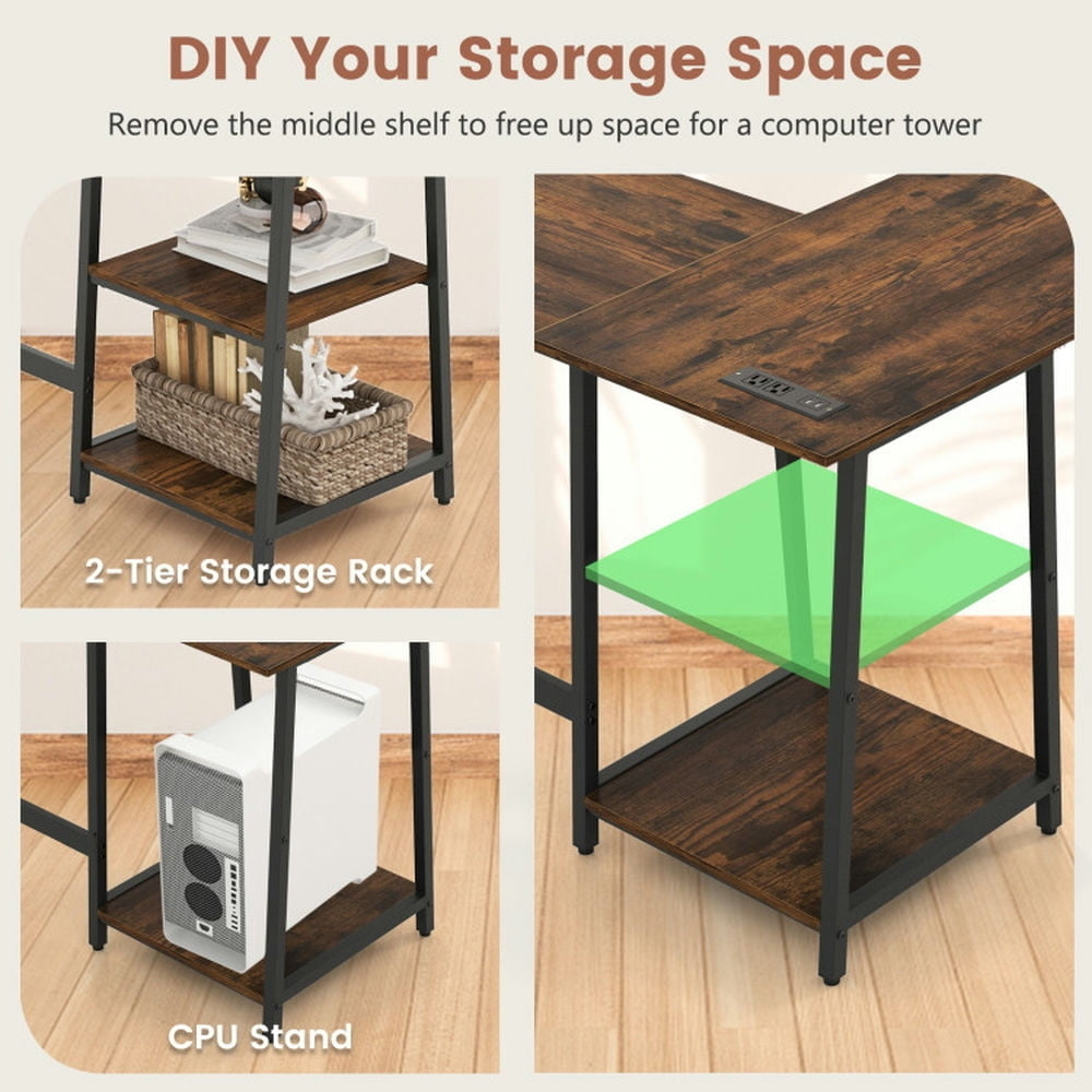 Hommoo L Shaped Corner Computer Desk with Storage Shelves-Brown, Home Office Desks, Gaming Computer Desks for Image 5