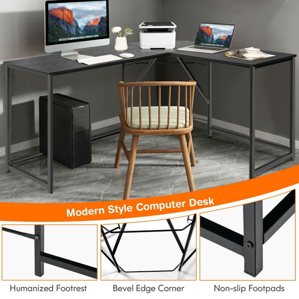 Hommoo L Shaped Corner Home Office Computer Desk Home-Black, Home Office Desks, Gaming Computer Desks for Image 4