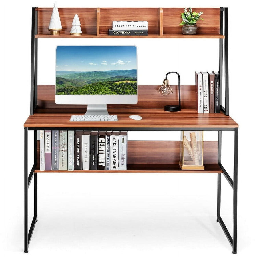 Hommoo 47-Inch Computer Desk Writing Study Table Workstation-Coffee, Home Office Desks, Gaming Computer Desks for Image 1