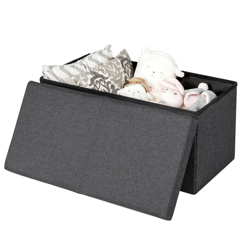 Hommoo 30 Inch Folding Storage Ottoman with Lift Top-Dark Gray, for Entryway, Bedroom, and Living Room Image 7