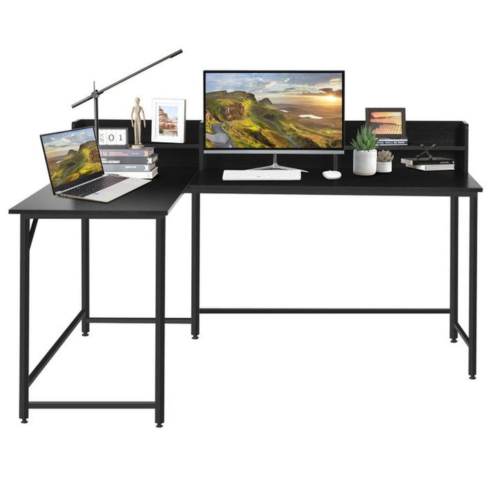 Hommoo 5.5 Inch L-shaped Computer Desk with Bookshelf-Black, Home Office Desks, Gaming Computer Desks for Image 1