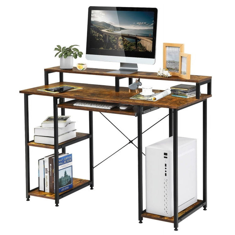 Hommoo 47 Inches Computer Desk Writing Study Table with Keyboard Tray and Monitor Stand, Gaming Computer Desks for Image 1