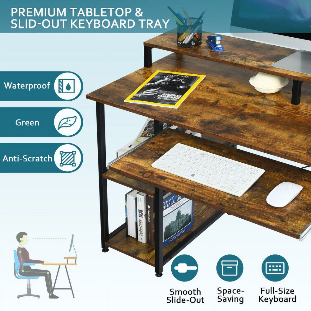 Hommoo 47 Inches Computer Desk Writing Study Table with Keyboard Tray and Monitor Stand, Gaming Computer Desks for Image 2