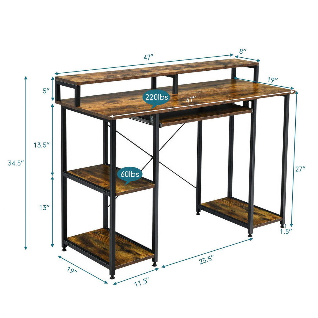 Hommoo 47 Inches Computer Desk Writing Study Table with Keyboard Tray and Monitor Stand, Gaming Computer Desks for Image 4