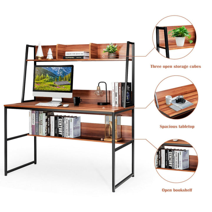 Hommoo 47-Inch Computer Desk Writing Study Table Workstation-Coffee, Home Office Desks, Gaming Computer Desks for Image 5