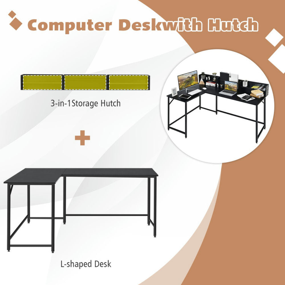 Hommoo 5.5 Inch L-shaped Computer Desk with Bookshelf-Black, Home Office Desks, Gaming Computer Desks for Image 2