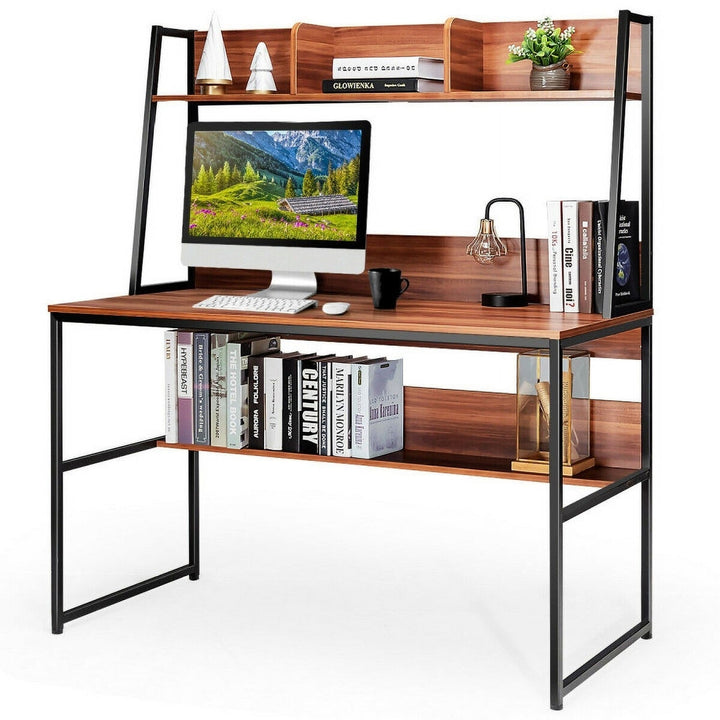 Hommoo 47-Inch Computer Desk Writing Study Table Workstation-Coffee, Home Office Desks, Gaming Computer Desks for Image 6