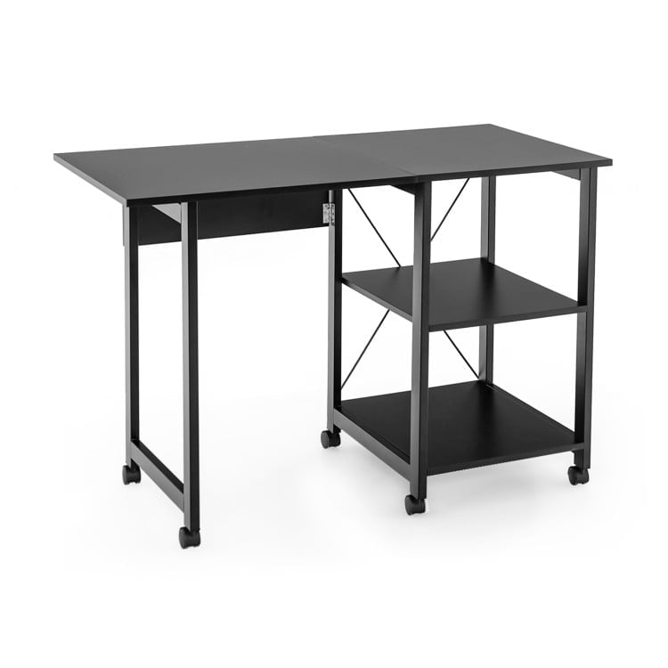 Hommoo Folding Writing Office Desk with Storage Shelves-Black, Home Office Desks, Gaming Computer Desks for Image 1