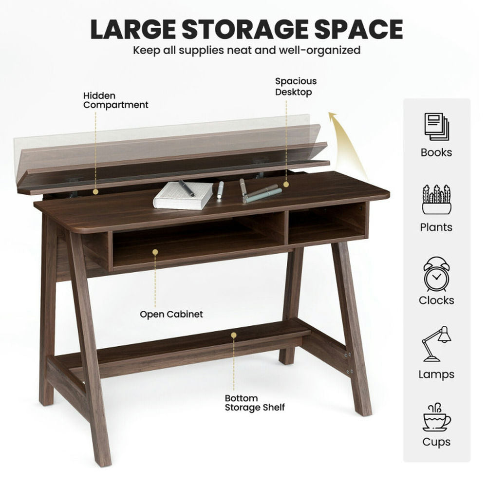 Hommoo Mid Century Writing Desk with Storage Cubes and Hidden Compartment, Gaming Computer Desks for Image 3