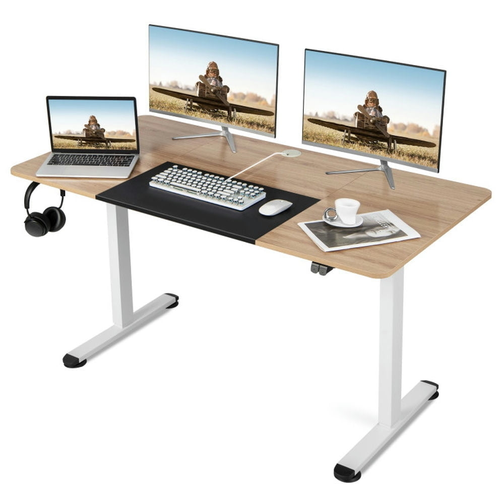 Hommoo 55 Inch Electric Height Adjustable Office Desk with Hook-Natural, Home Office Desks, Gaming Computer Desks for Image 1