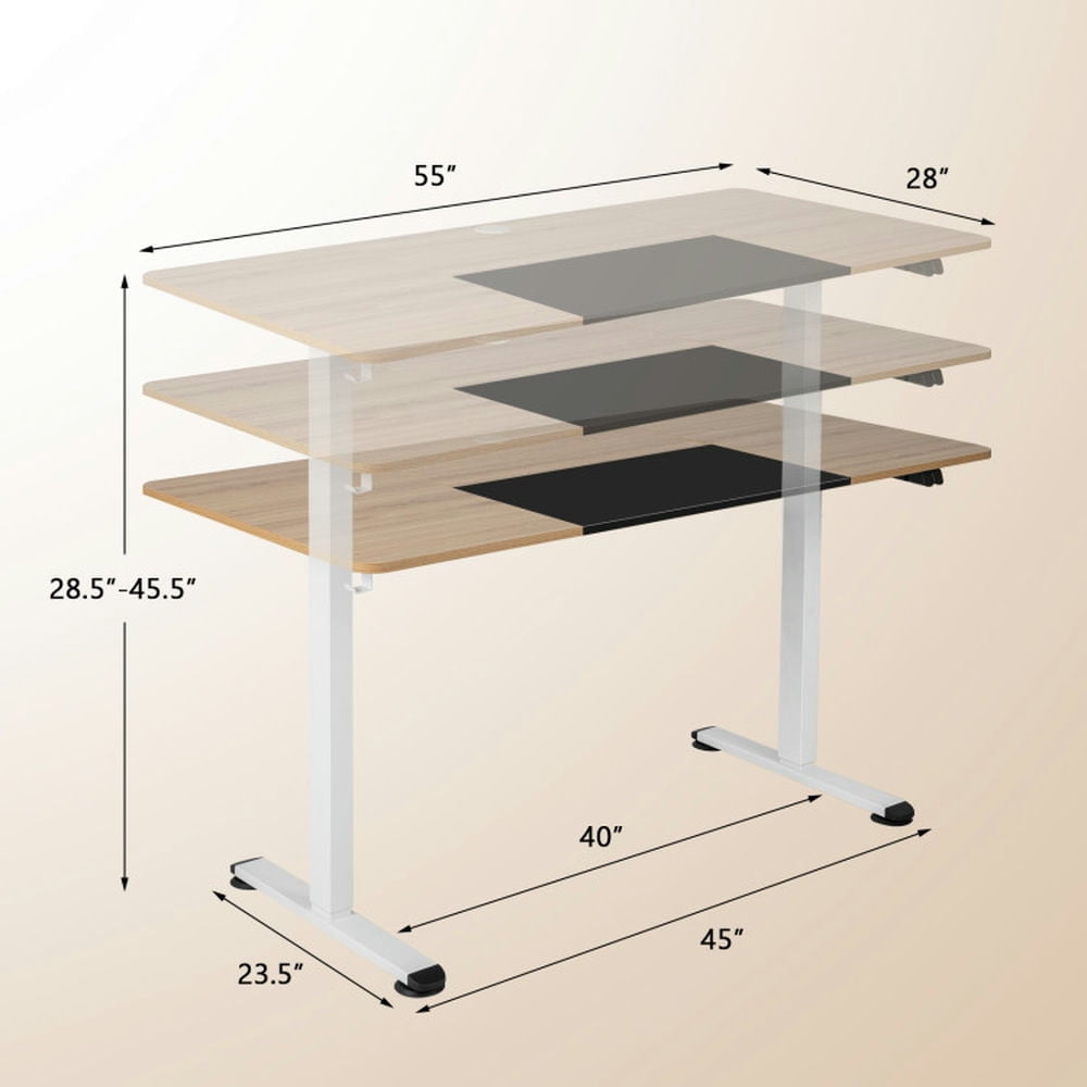 Hommoo 55 Inch Electric Height Adjustable Office Desk with Hook-Natural, Home Office Desks, Gaming Computer Desks for Image 3