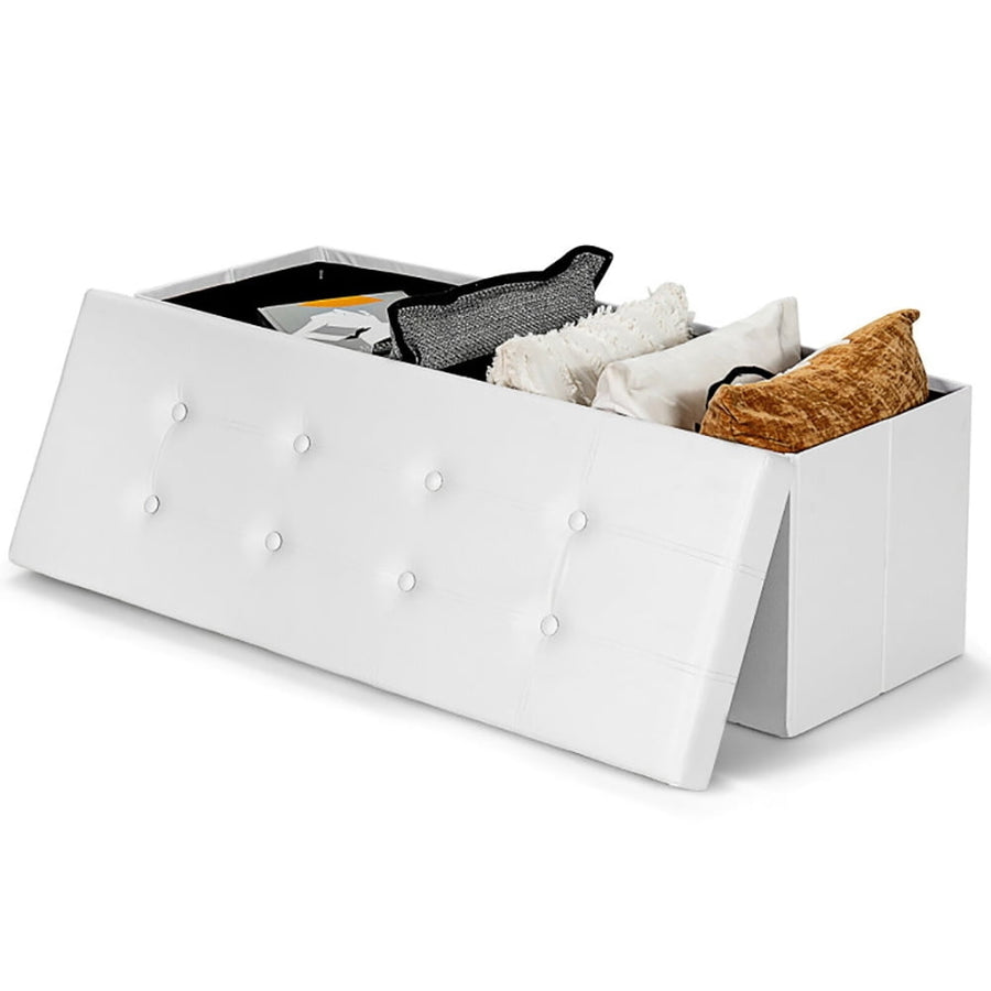 Hommoo 45 Inches Large Folding Ottoman Storage Seat-White, Image 1