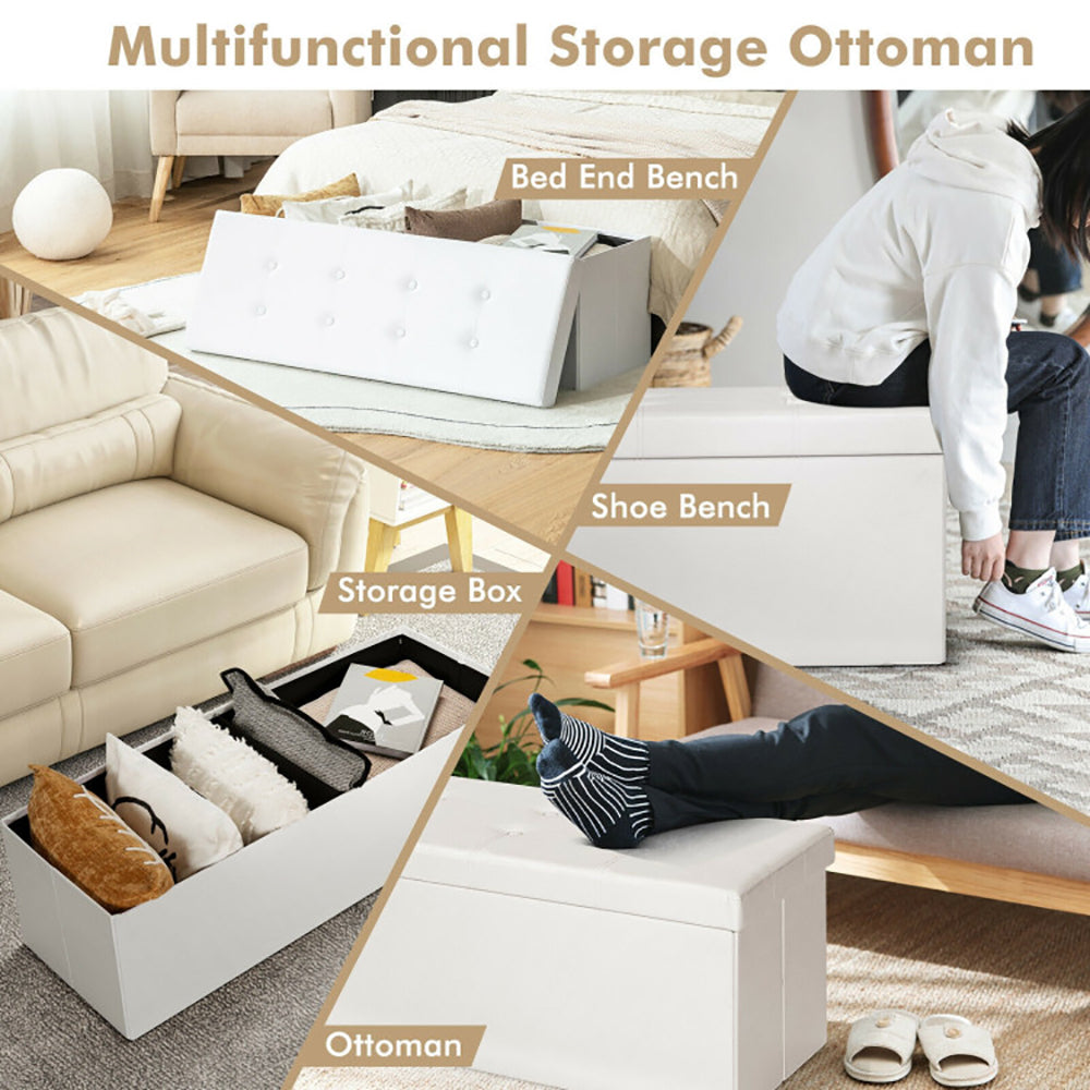 Hommoo 45 Inches Large Folding Ottoman Storage Seat-White, Image 3