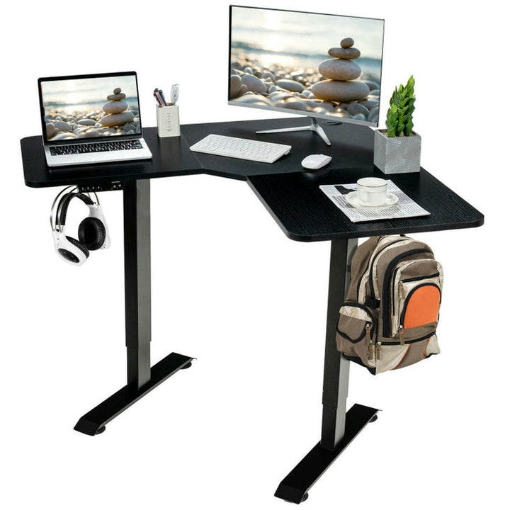 Hommoo L-shaped Electric Standing Desk with 4 Memory Positions and LCD Display-Black, Gaming Computer Desks for Image 4