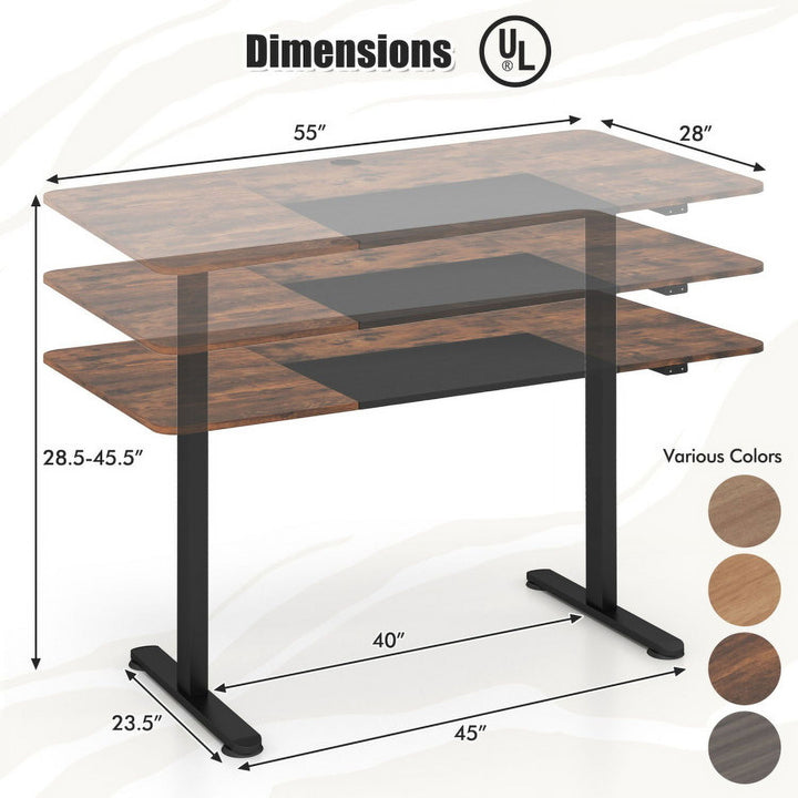 Hommoo 55 Inch Electric Height Adjustable Office Desk with Cable Management Hole-Brown, Gaming Computer Desks for Image 4