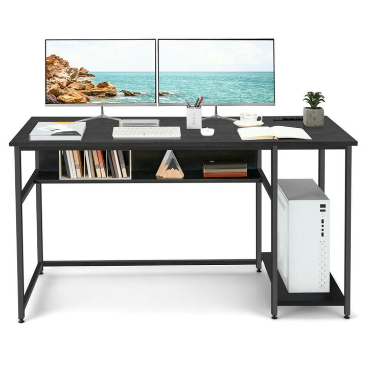 Hommoo 55 Inch Computer Desk with Power Outlets and USB Ports for Home and Office-Black Image 1