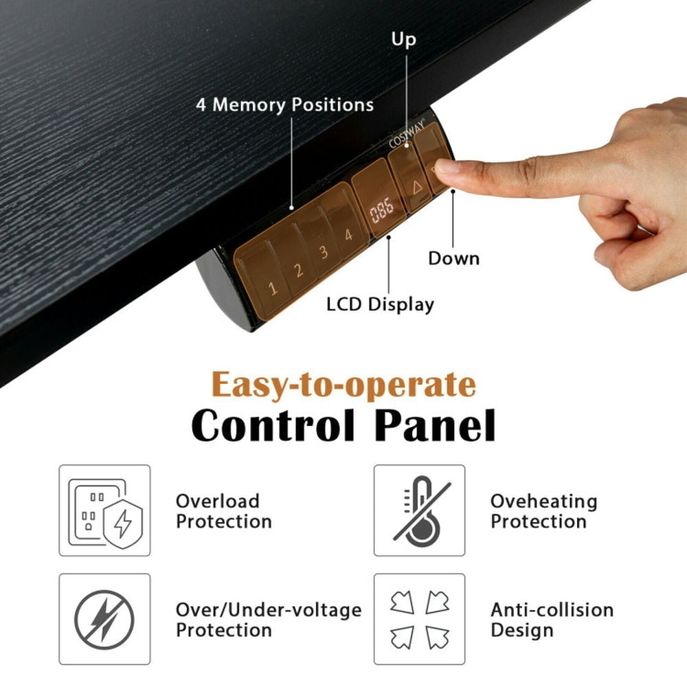 Hommoo L-shaped Electric Standing Desk with 4 Memory Positions and LCD Display-Black, Gaming Computer Desks for Image 5