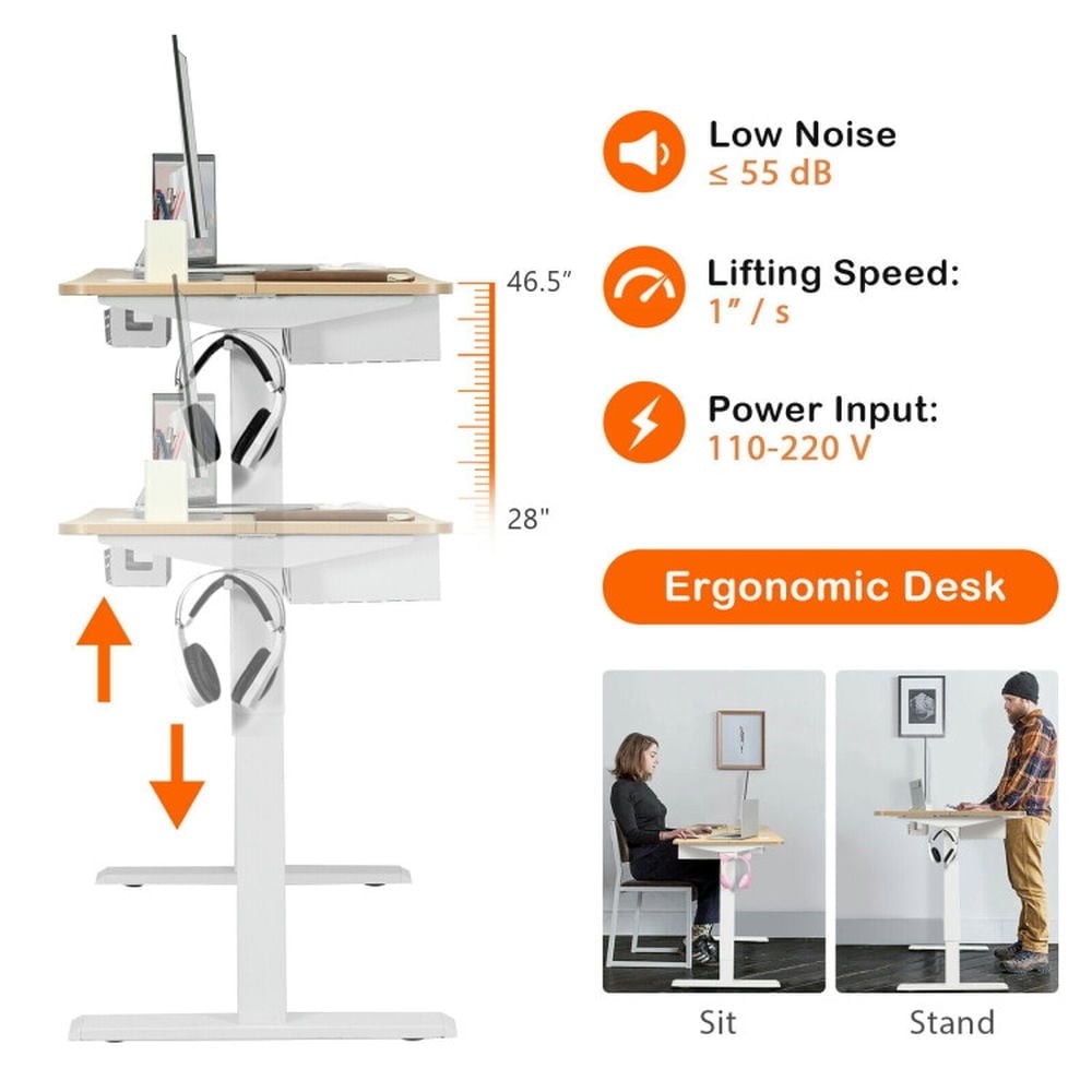 Hommoo 48 Inches Electric Standing Adjustable Desk with Control Panel and USB Port-Beige, Gaming Computer Desks for Image 2