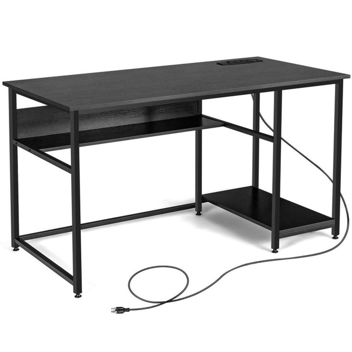 Hommoo 55 Inch Computer Desk with Power Outlets and USB Ports for Home and Office-Black Image 4