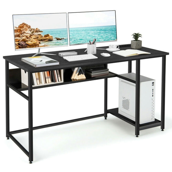 Hommoo 55 Inch Computer Desk with Power Outlets and USB Ports for Home and Office-Black Image 5