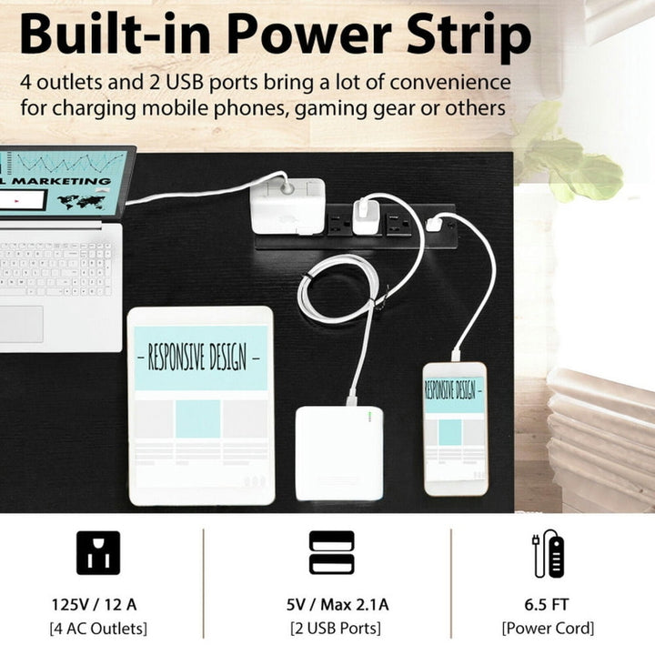 Hommoo 55 Inch Computer Desk with Power Outlets and USB Ports for Home and Office-Black Image 6