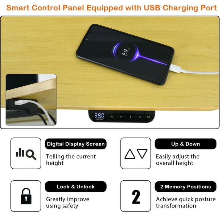 Hommoo 48-Inch Electric Standing Adjustable Desk with Control Panel and USB Port-Natural, Gaming Computer Desks for Image 3