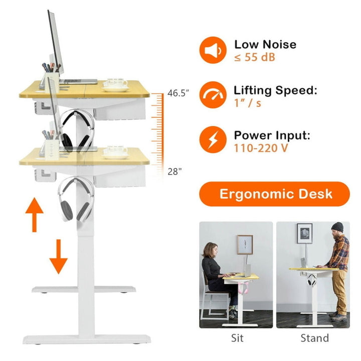 Hommoo 48-Inch Electric Standing Adjustable Desk with Control Panel and USB Port-Natural, Gaming Computer Desks for Image 4