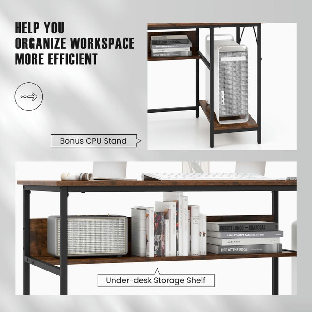 Hommoo 55 Inches Computer Desk with Charging Station-Brown, Home Office Desks, Gaming Computer Desks for Image 4